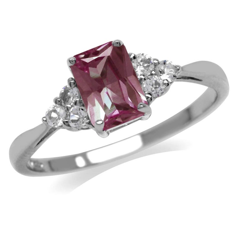 Silvershake Simulated Color Change Alexandrite and White Cubic Zirconia 925 Sterling Silver Engagement Ring Size 5.5 - Image 4